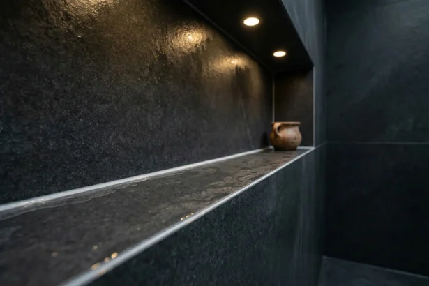 a white silicone sealant is applied in the bathroom