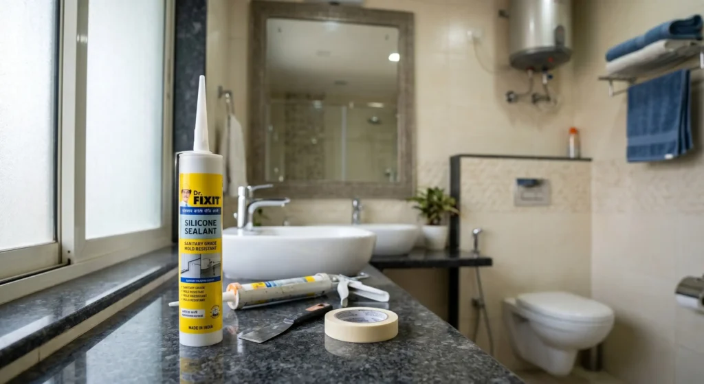 the close view of sanitary grade silicone kept in the bathroom