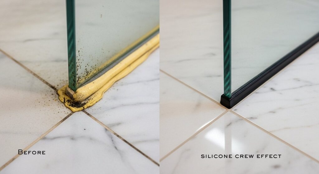 before and after shower glass